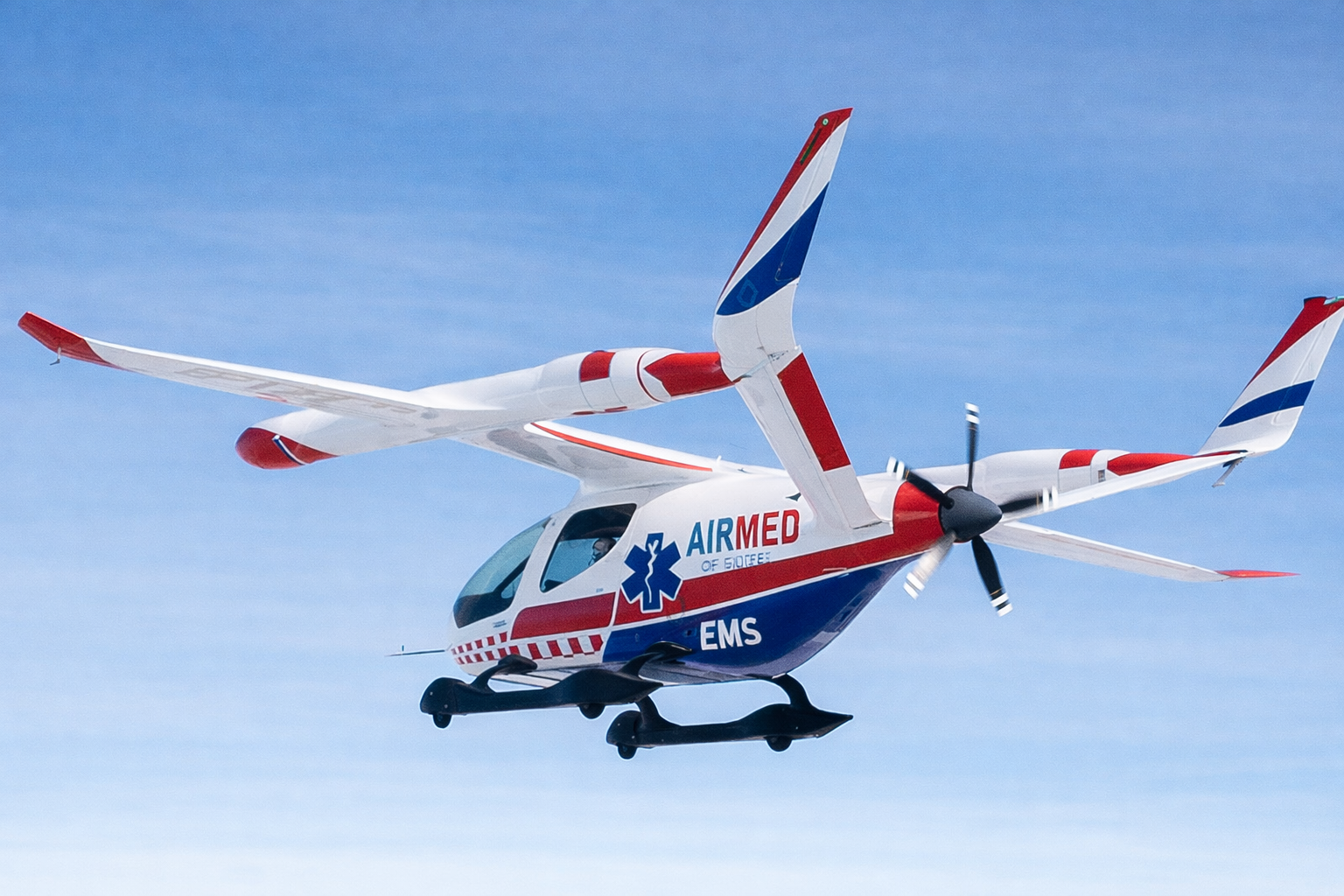 BETA Technologies ALIA electric aircraft in AirMed EMS livery — selected for 7 of 8 FAA eIPP projects in March 2026