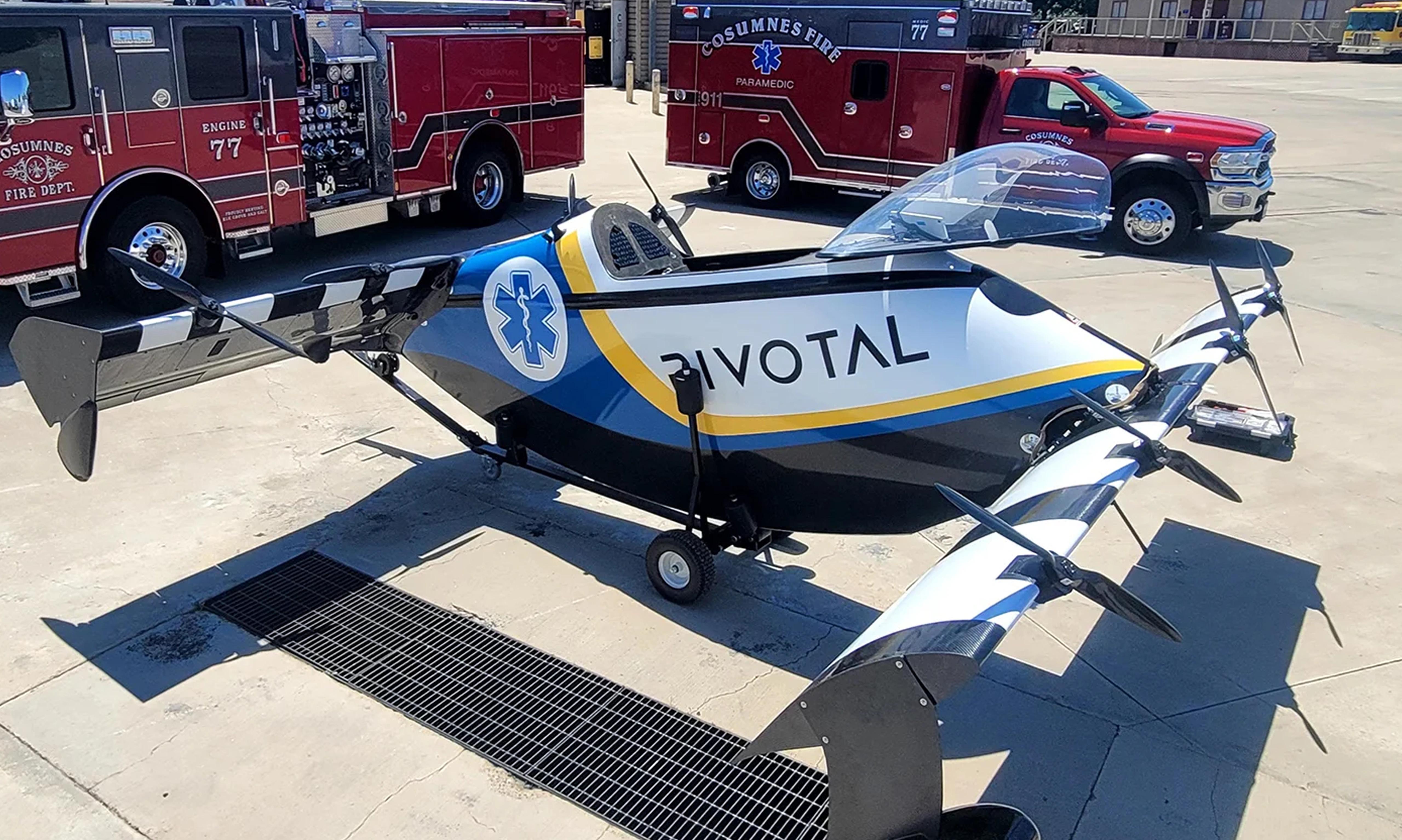 Pivotal Helix eVTOL aircraft deployed with Hyde County North Carolina Emergency Services for paramedic rapid response — the first EMS eVTOL proof-of-concept in the United States